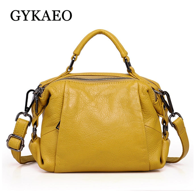 GYKAEO Winter Female Shoulder Bag Ladies Fashion Small Boston Genuine Leather Handbag Women Cowhide Crossbody Bags Bolsos Mujer